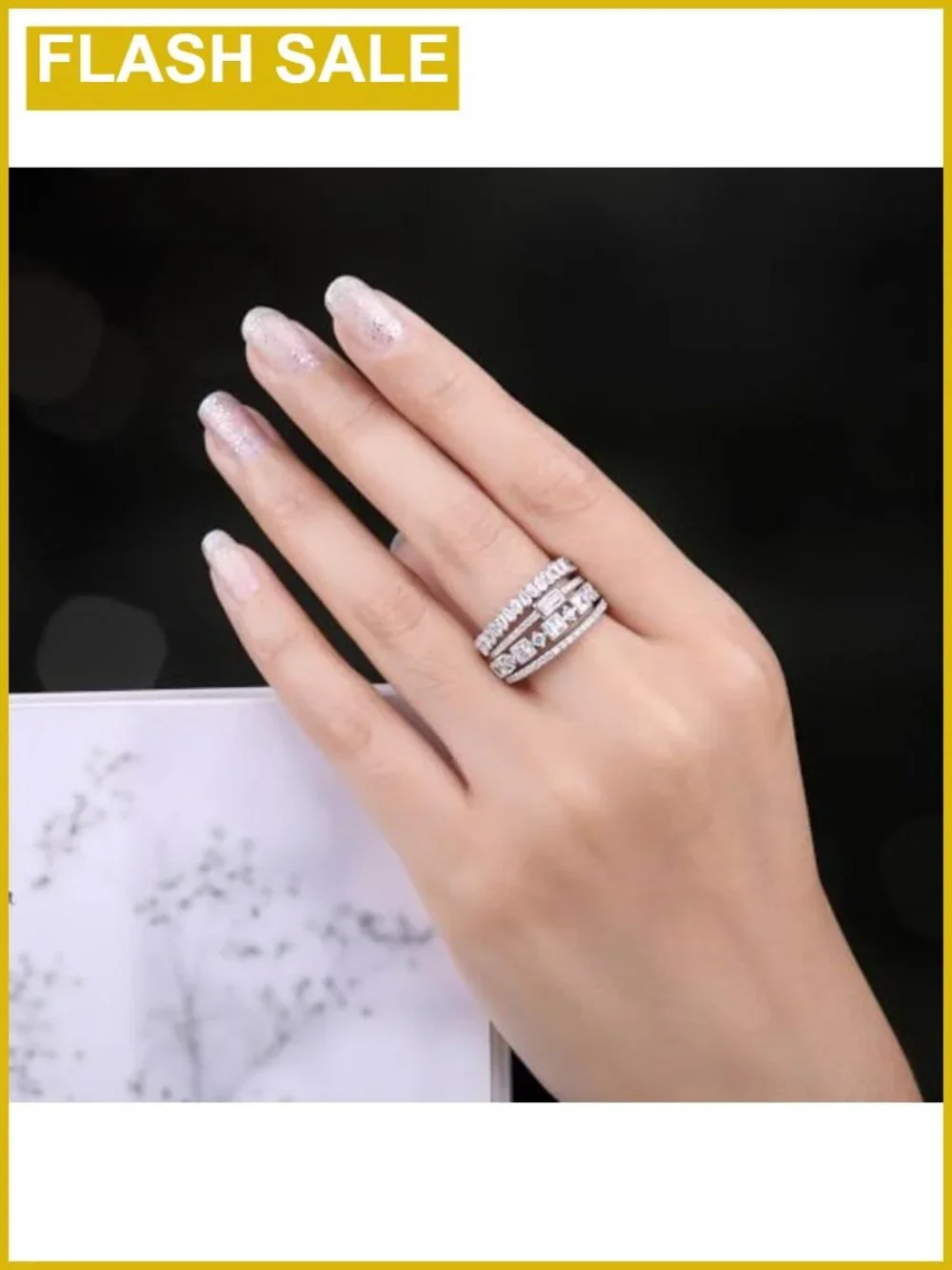 Princess Emerald Cut CZ Stackable Wedding Ring Set 925 Sterling Silver 14k Gold